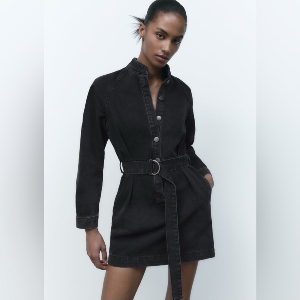 ZARA BELTED DENIM DRESS Size XS